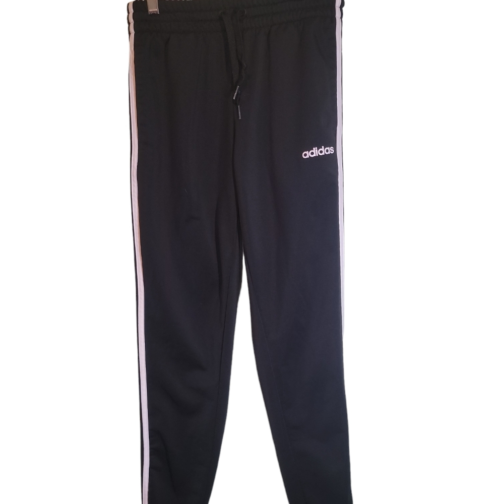 Adidas Joggers Womens Essential Black 3 Stripes Tricot Sz Small